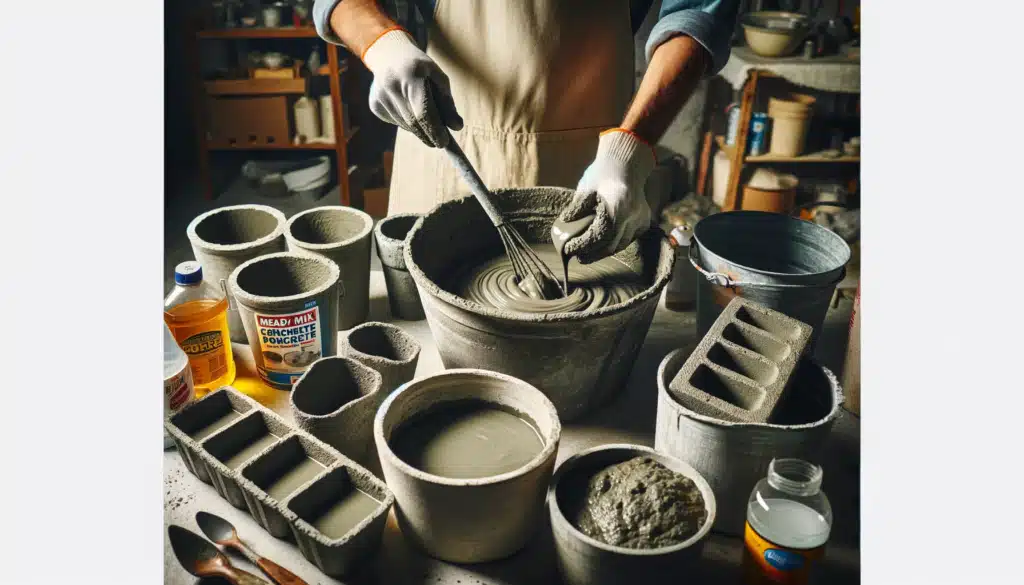 Mélange et coulage du béton pour pots de fleurs